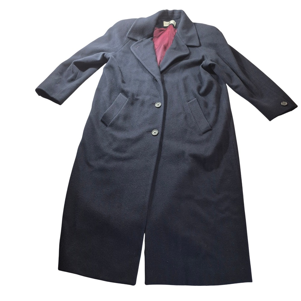 Jones New York Wool Overcoat Womens XL Navy Blue Heritage Preppy Long Vintage